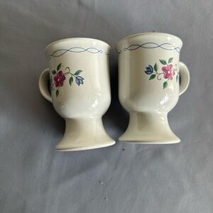 B.I.inc Elegant Floral Pedestal Mugs - Cream with Pink and Blue Accents